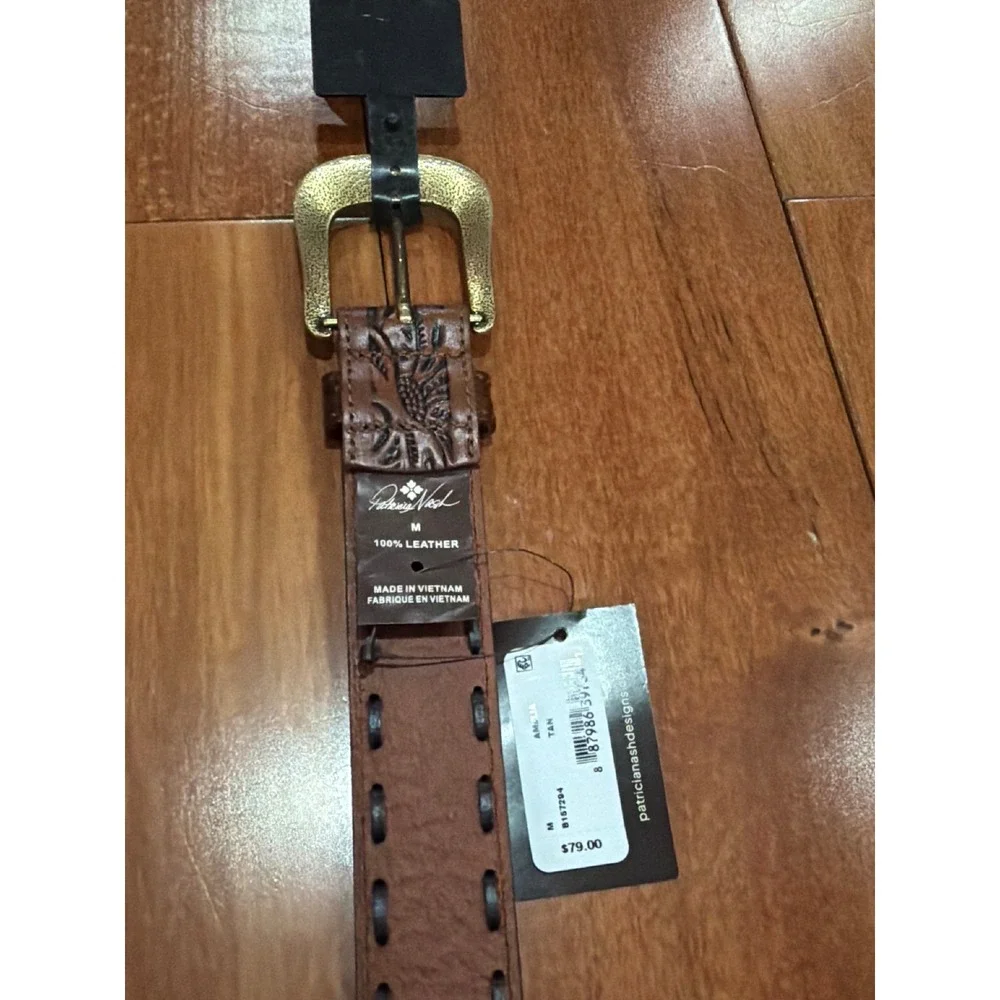 NWT‎ Patricia Nash Amelia Tan Tooled Leather Whipstitch Belt B157294 Medium